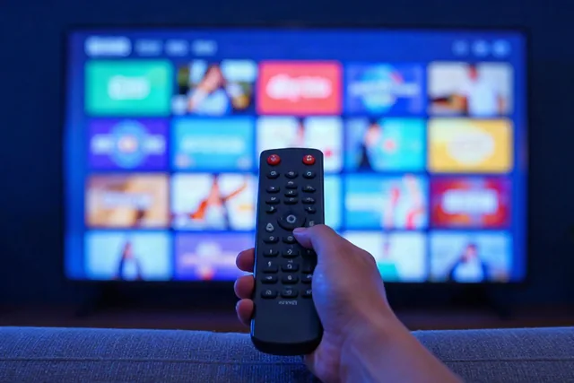 Choosing a channel with the remote on the TrimixIPTV programme guide, the best IPTV app 2026 for a shared household