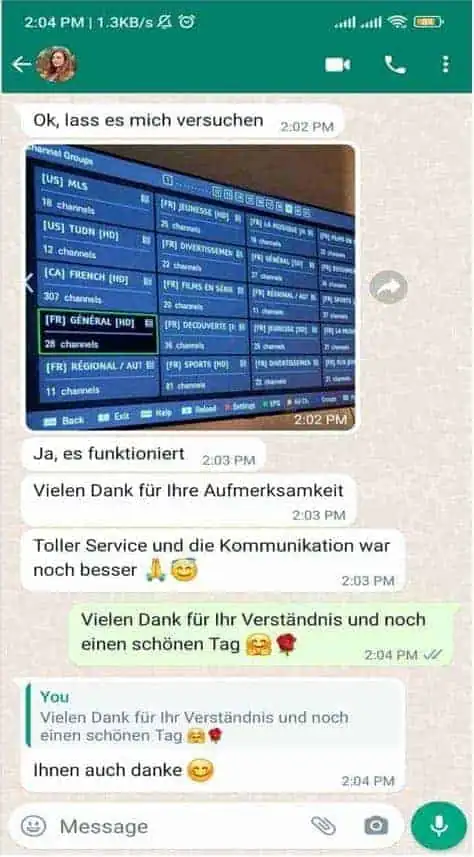 TrimixIPTV customer review on WhatsApp 1